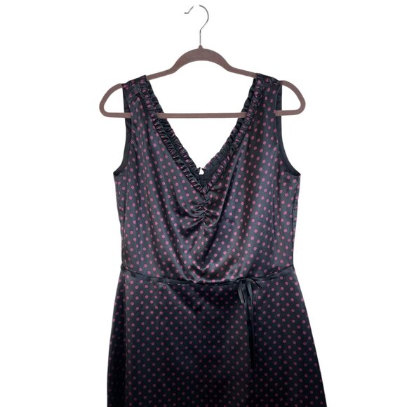 Pinup V-Neck Polka Dot Sleeveless Dress With Ruffle Trim & Waist Tie Size 12 - Picture 2 of 10
